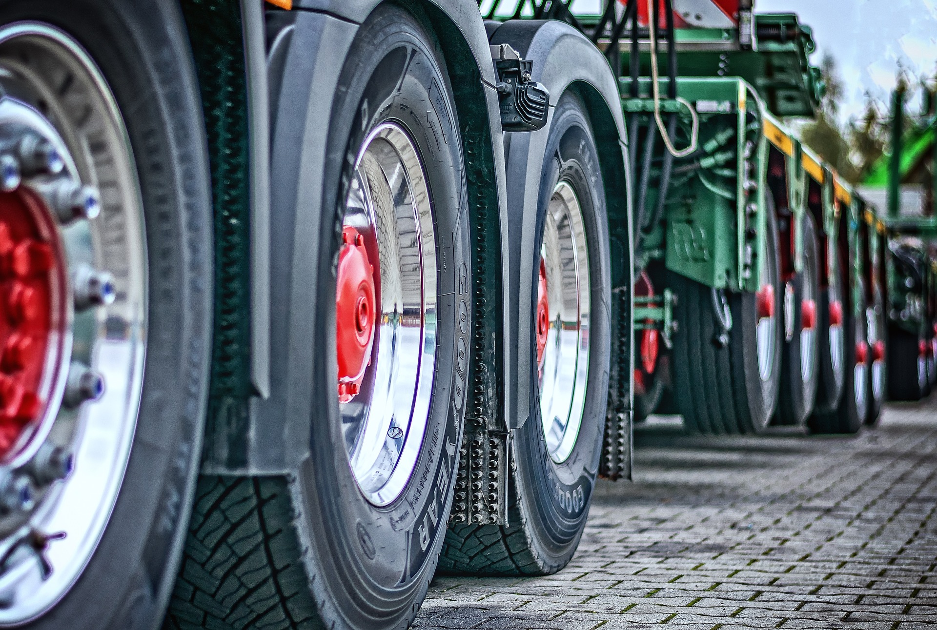 close-up of truck wheels